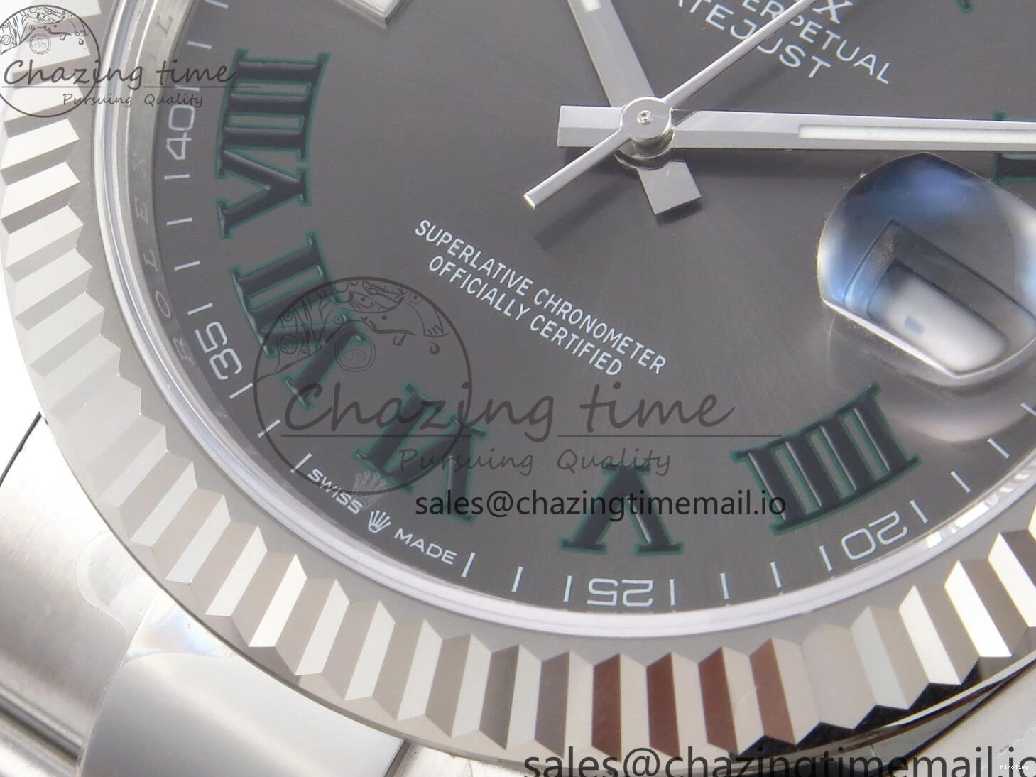 MiroTime 0131 GoodFit DateJust 41 126334 EWEF Best Edition Gray Dial Green Roman on Oyster Bracelet A 1054